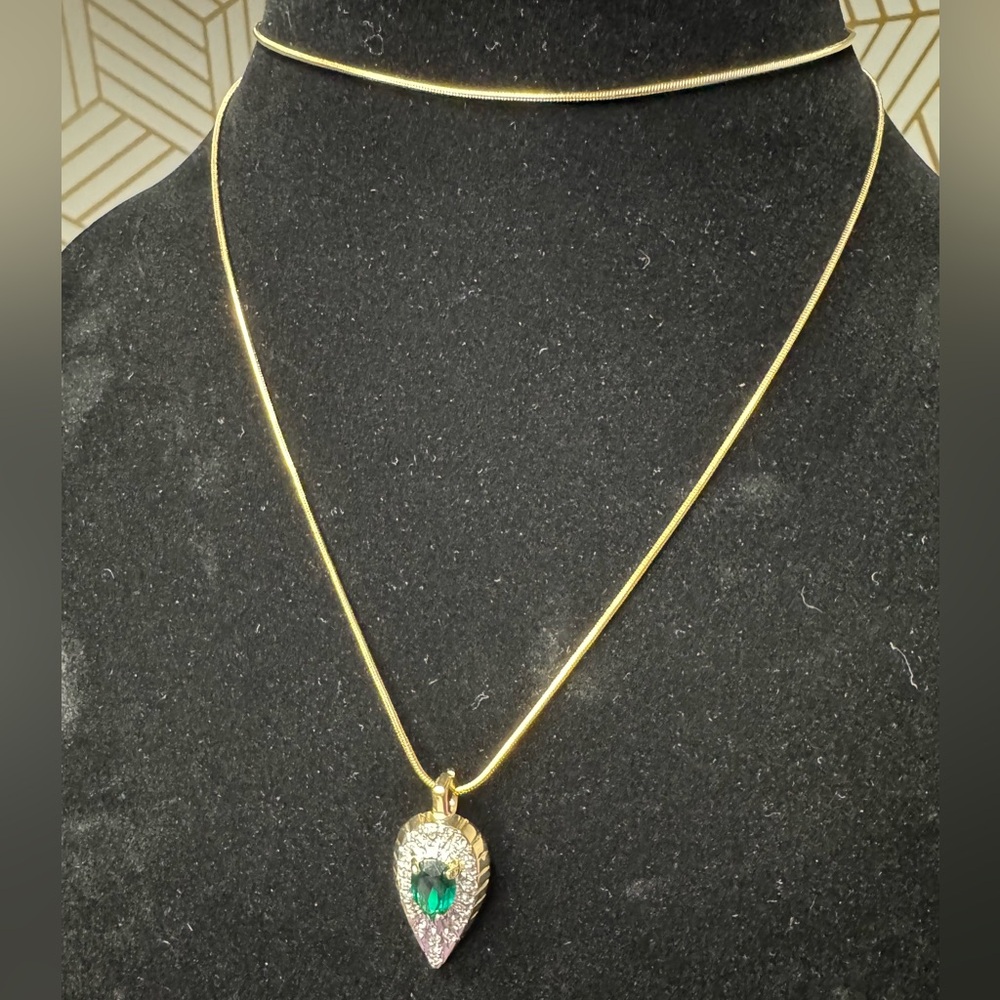Vintage Park Lane Gold Necklace with Green Pendant